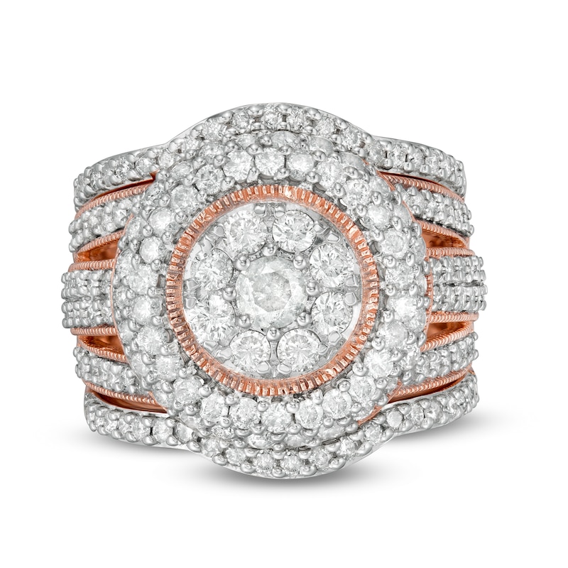 Main Image 1 of 2.23 CT. T.W. Composite Diamond Multi-Row Vintage-Style Three Piece Bridal Set in 10K Rose Gold