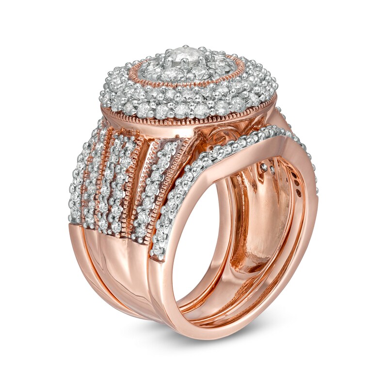 Main Image 3 of 2.23 CT. T.W. Composite Diamond Multi-Row Vintage-Style Three Piece Bridal Set in 10K Rose Gold