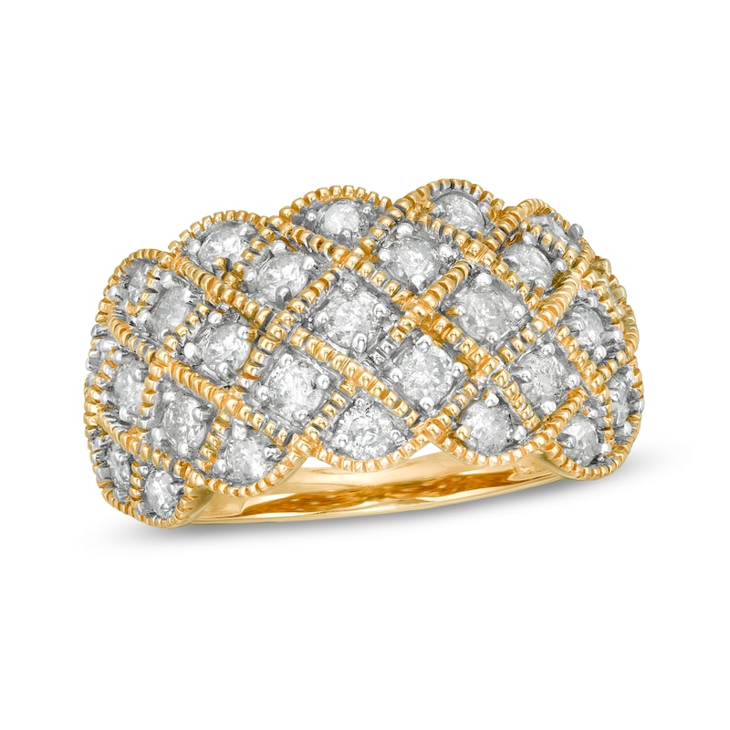 0.95 CT. T.W. Composite Diamond Quilted Multi-Row Vintage-Style Ring in 10K Gold
