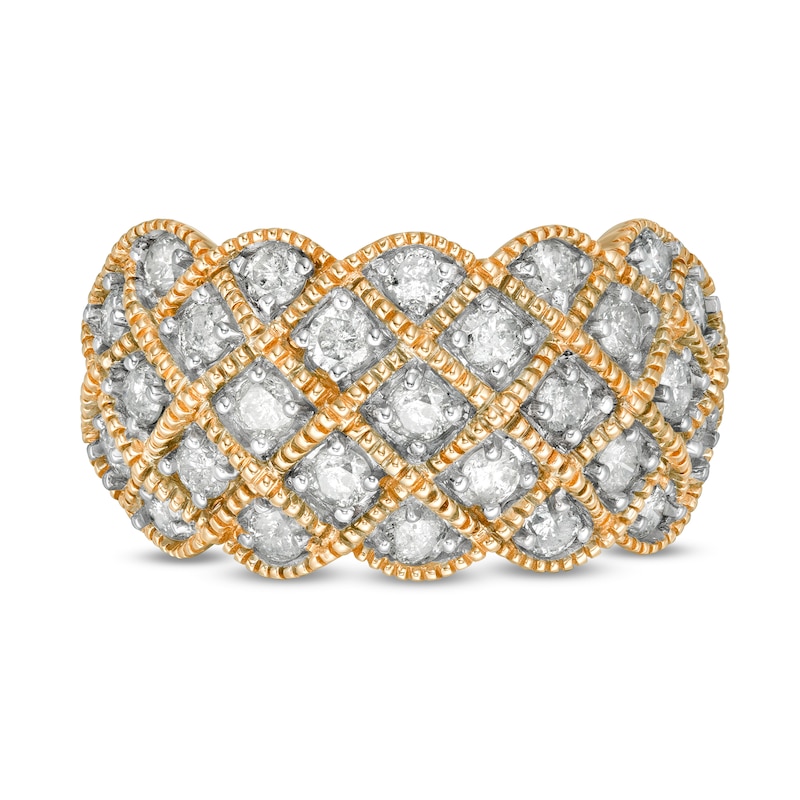 0.95 CT. T.W. Composite Diamond Quilted Multi-Row Vintage-Style Ring in 10K Gold