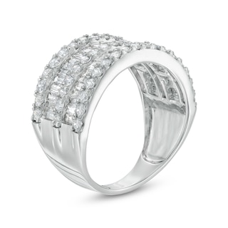 1.96 CT. T.W. Baguette and Round Diamond Multi-Row Ring in 10K Gold
