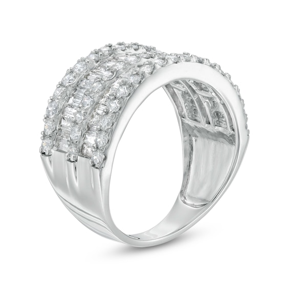 1.96 CT. T.W. Baguette and Round Diamond Multi-Row Ring in 10K Gold