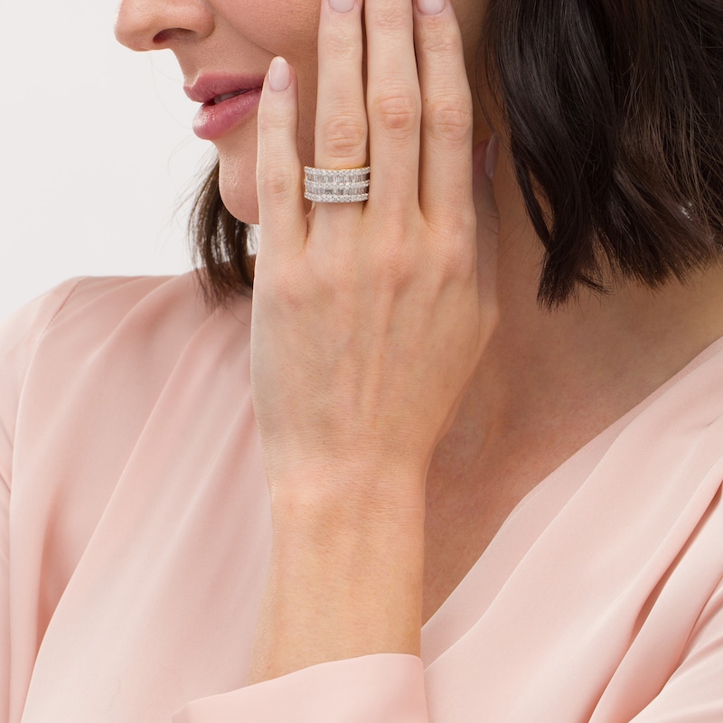 Main Image 2 of 1.96 CT. T.W. Baguette and Round Diamond Multi-Row Ring in 10K Gold