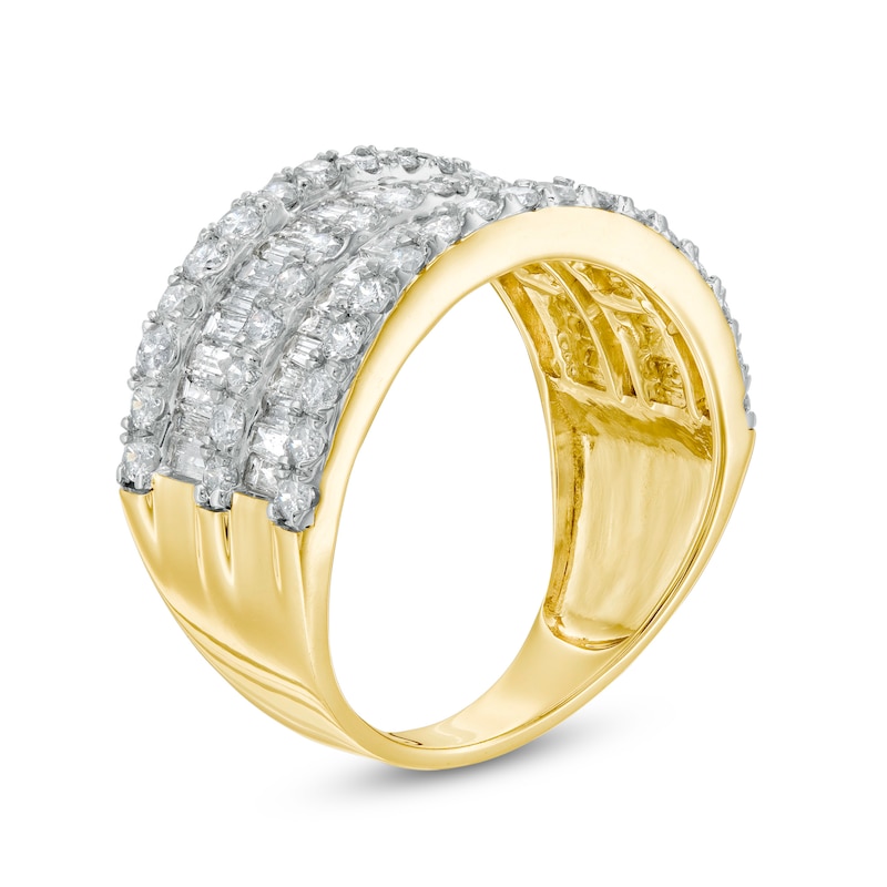 1.96 CT. T.W. Baguette and Round Diamond Multi-Row Ring in 10K Gold
