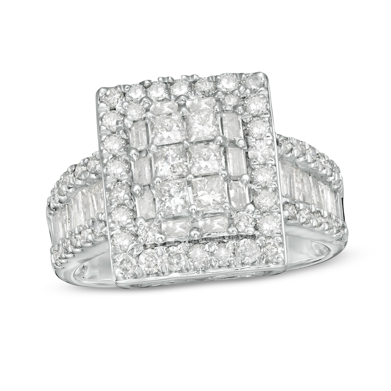 1.45 CT. T.W. Princess-Cut Diamond Frame Multi-Row Engagement Ring in 10K White Gold