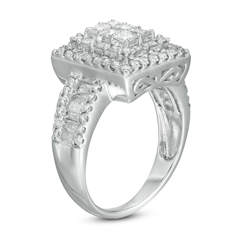 1.45 CT. T.W. Princess-Cut Diamond Frame Multi-Row Engagement Ring in 10K White Gold|Peoples Jewellers