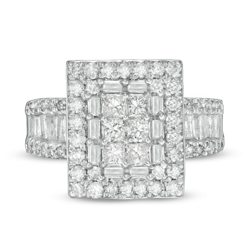 1.45 CT. T.W. Princess-Cut Diamond Frame Multi-Row Engagement Ring in 10K White Gold