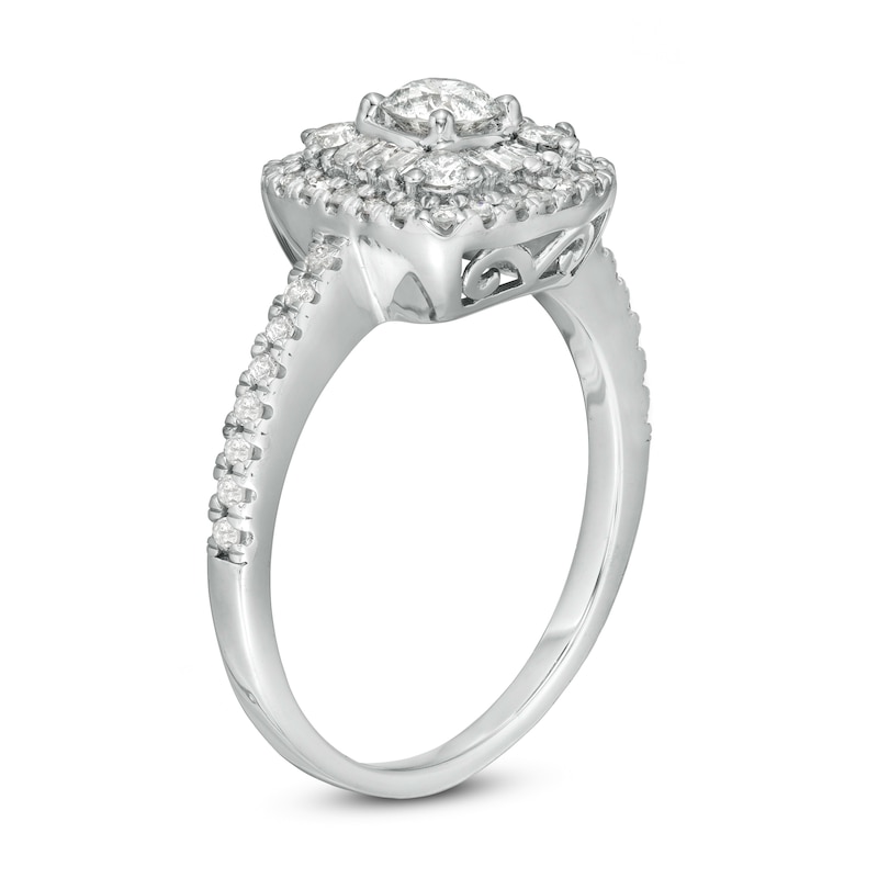 0.69 CT. T.W. Baguette and Round Diamond Frame Ring in 10K White Gold