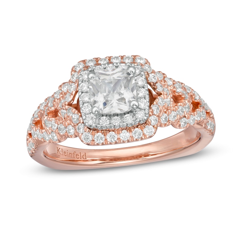 Main Image 1 of Kleinfeld® 0.95 CT. T.W. Cushion-Cut Diamond Double Frame Engagement Ring in 14K Two-Tone Gold