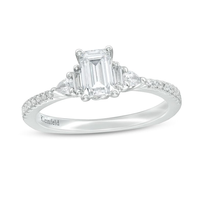 Main Image 1 of Kleinfeld® 0.95 CT. T.W. Emerald-Cut Diamond Tiered Engagement Ring in 14K White Gold