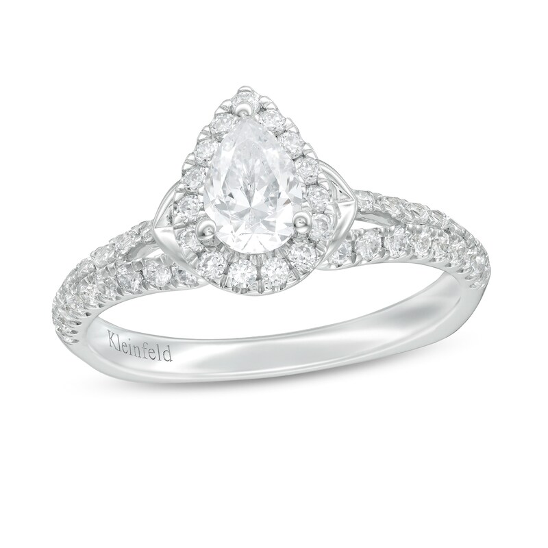 Main Image 1 of Kleinfeld® 0.95 CT. T.W. Pear-Shaped Diamond Frame Engagement Ring in 14K White Gold