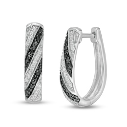 0.23 CT. T.W. Enhanced Black and White Diamond U-Hoop Earrings in Sterling Silver