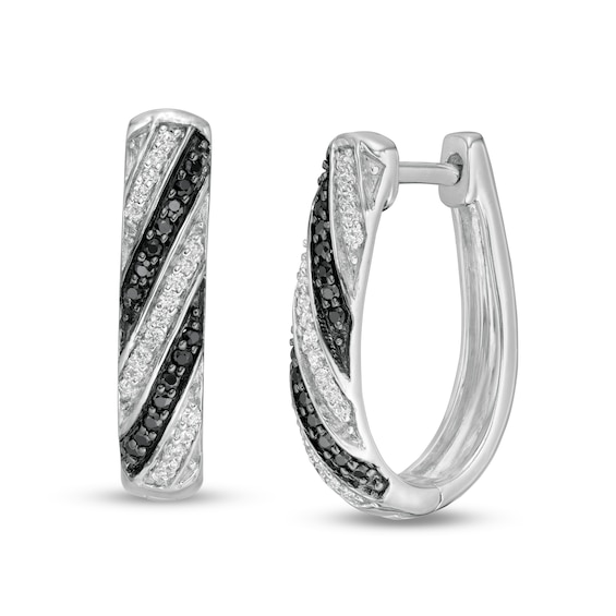 0.23 CT. T.W. Enhanced Black and White Diamond U-Hoop Earrings in Sterling Silver