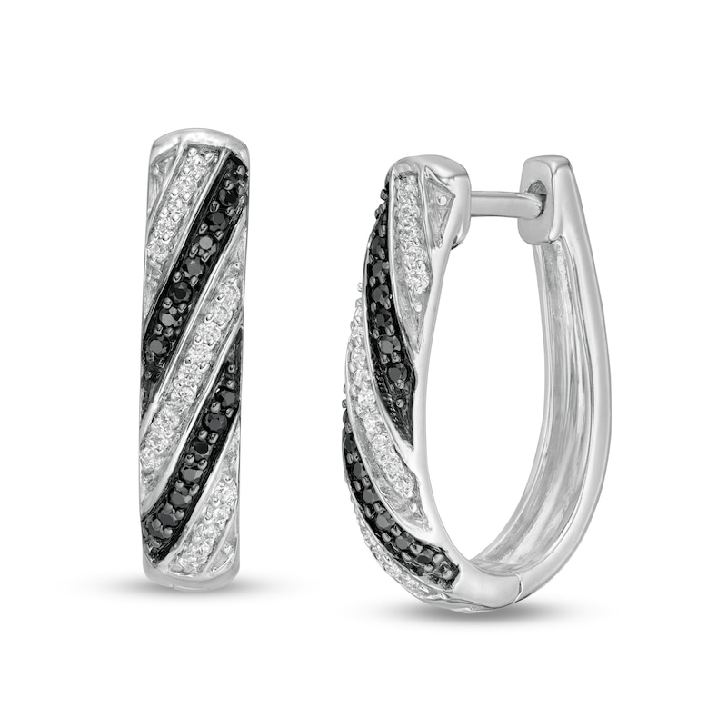 0.23 CT. T.W. Enhanced Black and White Diamond U-Hoop Earrings in Sterling Silver