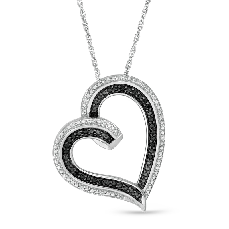 0.18 CT. T.W. Enhanced Black and White Diamond Tilted Swirl Heart Pendant in Sterling Silver|Peoples Jewellers