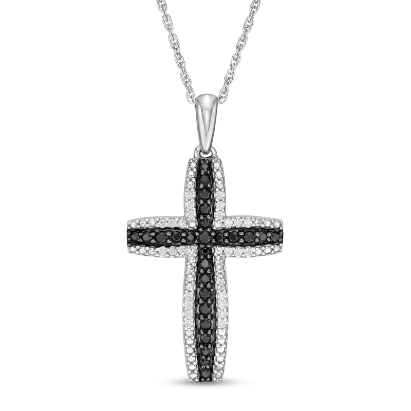 0.29 CT. T.W. Enhanced Black and White Diamond Cross Pendant in Sterling Silver|Peoples Jewellers