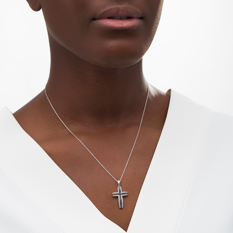 0.29 CT. T.W. Enhanced Black and White Diamond Cross Pendant in Sterling Silver|Peoples Jewellers