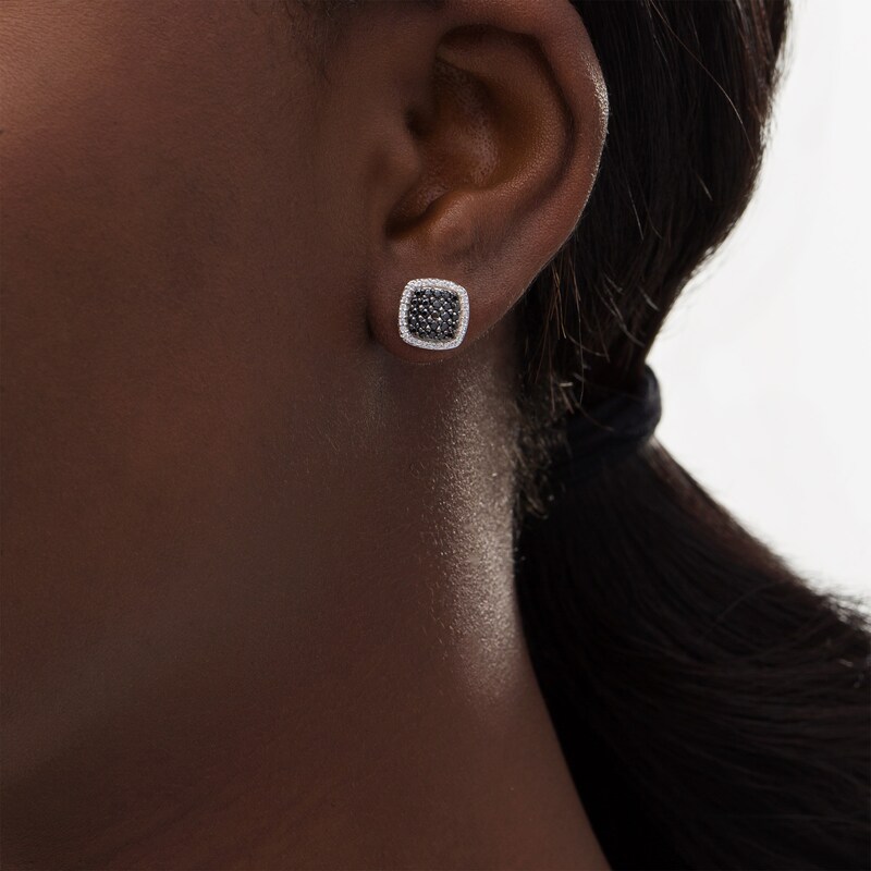 Main Image 2 of 0.45 CT. T.W. Enhanced Black Composite and White Diamond Cushion Frame Stud Earrings in Sterling Silver