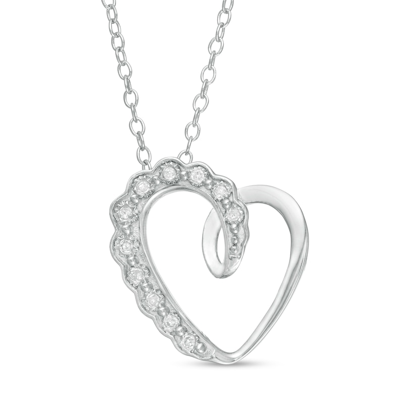 0.05 CT. T.W. Diamond Scallop Swirl Tilted Heart Pendant in Sterling Silver