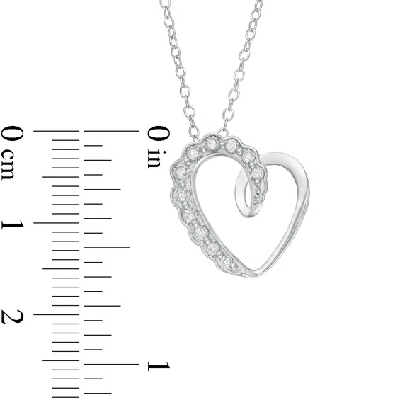 0.05 CT. T.W. Diamond Scallop Swirl Tilted Heart Pendant in Sterling Silver