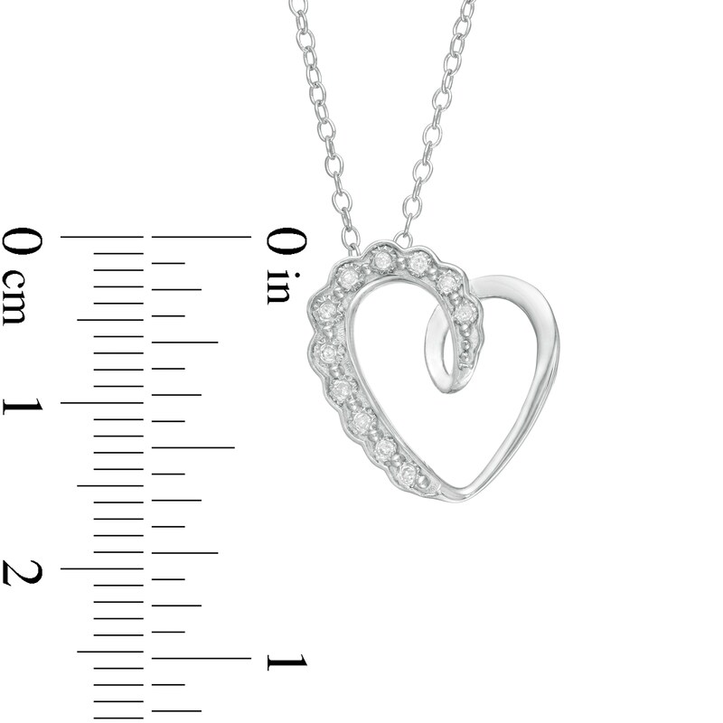 0.05 CT. T.W. Diamond Scallop Swirl Tilted Heart Pendant in Sterling Silver