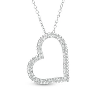 0.085 CT. T.W. Diamond Beaded Tilted Heart Pendant in Sterling Silver