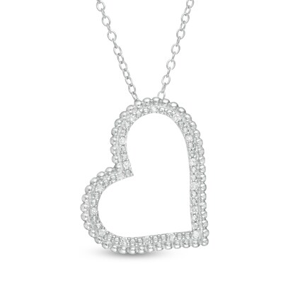 0.085 CT. T.W. Diamond Beaded Tilted Heart Pendant in Sterling Silver