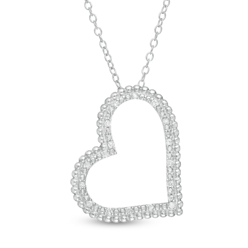 Main Image 1 of 0.085 CT. T.W. Diamond Beaded Tilted Heart Pendant in Sterling Silver