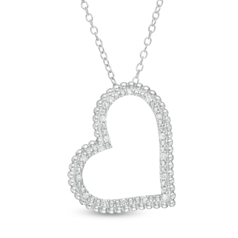 0.085 CT. T.W. Diamond Beaded Tilted Heart Pendant in Sterling Silver ...