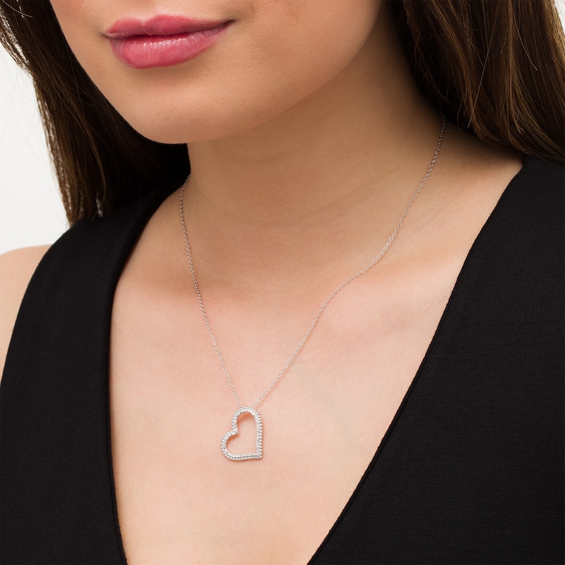Main Image 2 of 0.085 CT. T.W. Diamond Beaded Tilted Heart Pendant in Sterling Silver