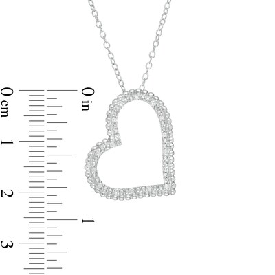 0.085 CT. T.W. Diamond Beaded Tilted Heart Pendant in Sterling Silver