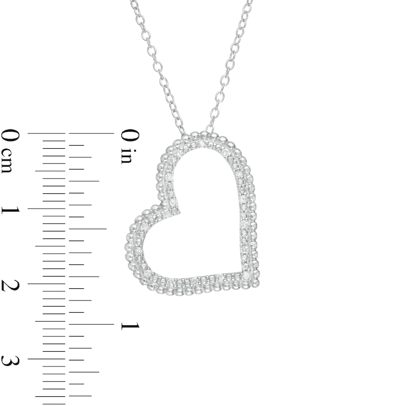 Main Image 3 of 0.085 CT. T.W. Diamond Beaded Tilted Heart Pendant in Sterling Silver