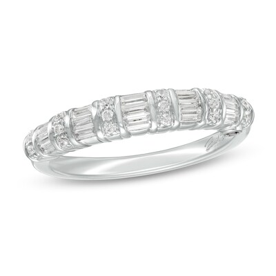 Marilyn Monroe™ Collection 0.37 CT. T.W. Baguette and Round Diamond Multi-Row Band in 14K White Gold
