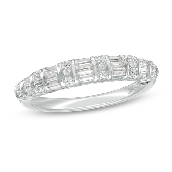 Marilyn Monroe™ Collection 0.37 CT. T.W. Baguette and Round Diamond Multi-Row Band in 14K White Gold