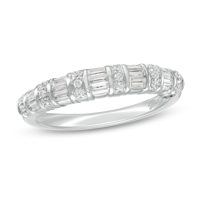 Marilyn Monroe™ Collection 0.37 CT. T.W. Baguette and Round Diamond Multi-Row Band in 14K White Gold