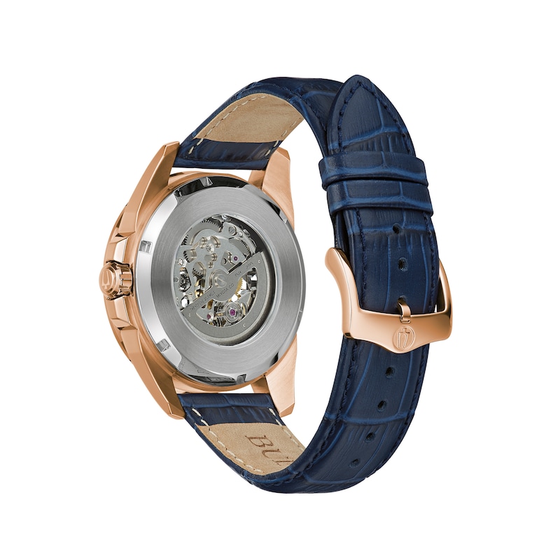 Main Image 3 of Men's Bulova Sutton Automatic Rose-Tone Strap Watch with Two-Tone Skeleton Dial (Model: 97A161)