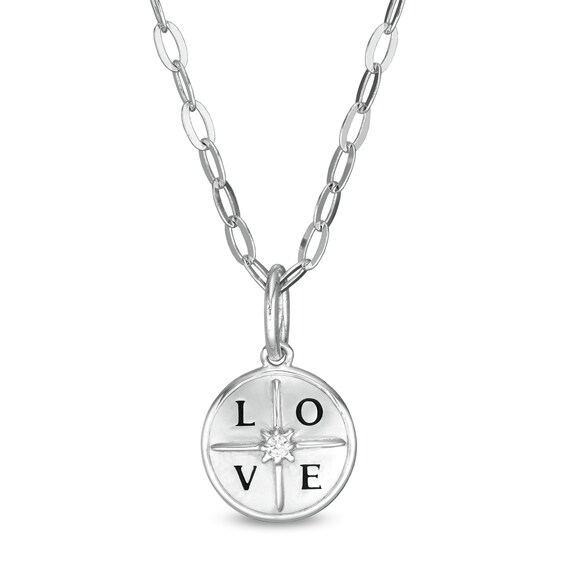 Certified Canadian Diamond Accent Solitaire True North "LOVE" Pendant in 10K White Gold - 20" (I/I2) Certified Canadian Diamond Accent Solitaire True North "LOVE" Pendant in 10K White Gold - 20" (I/I2)