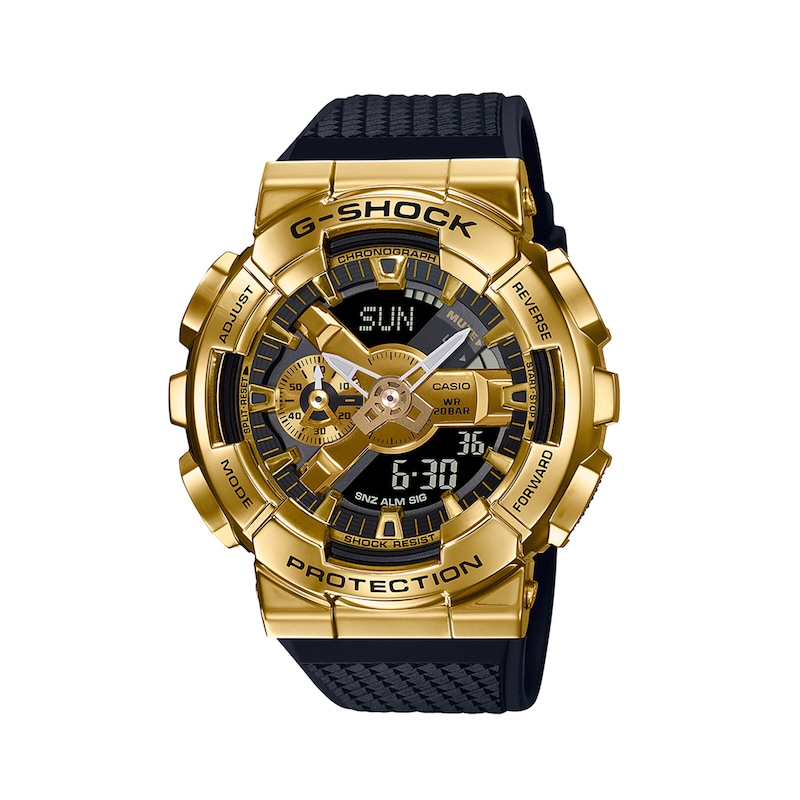 Men's Casio G-Shock Classic Gold-Tone Black Resin Strap Watch with Black and Gold-Tone Dial (Model: GM110G-1A9)|Peoples Jewellers