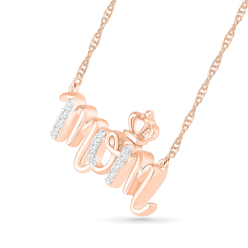 0.065 CT. T.W. Diamond "mom" Crown Necklace in 10K Rose Gold - 17.25"
