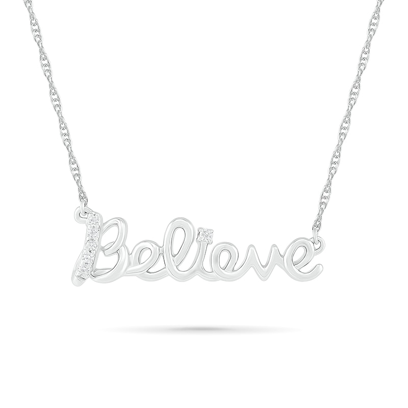 0.04 CT. T.W. Diamond "Believe" Necklace in Sterling Silver