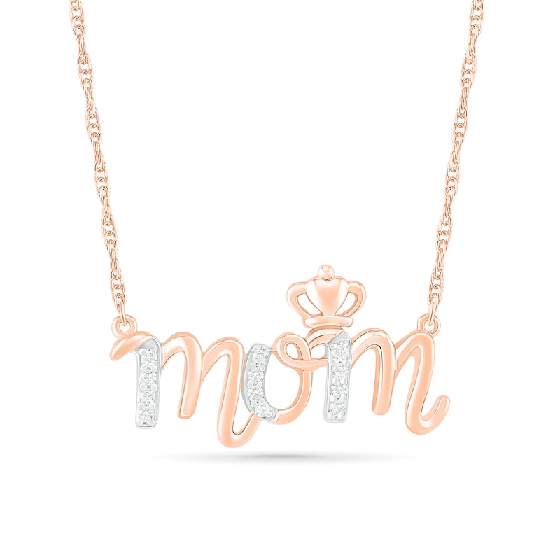 0.065 CT. T.W. Diamond "mom" Crown Necklace in 10K Rose Gold - 17.25"