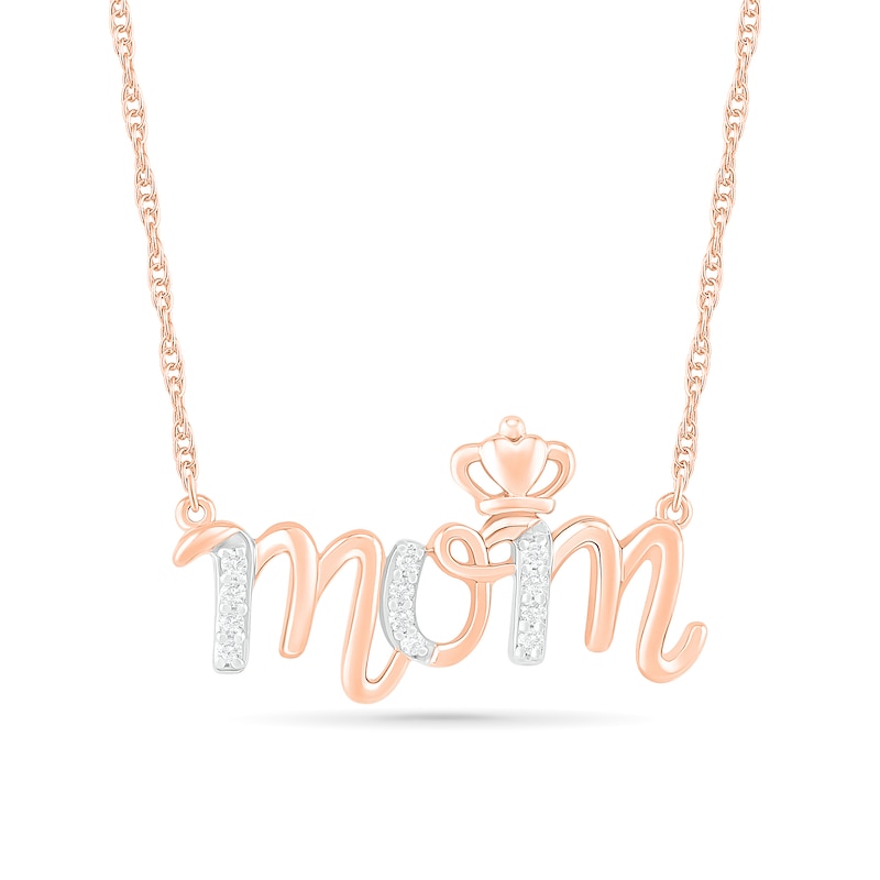 0.065 CT. T.W. Diamond "mom" Crown Necklace in 10K Rose Gold - 17.25"|Peoples Jewellers