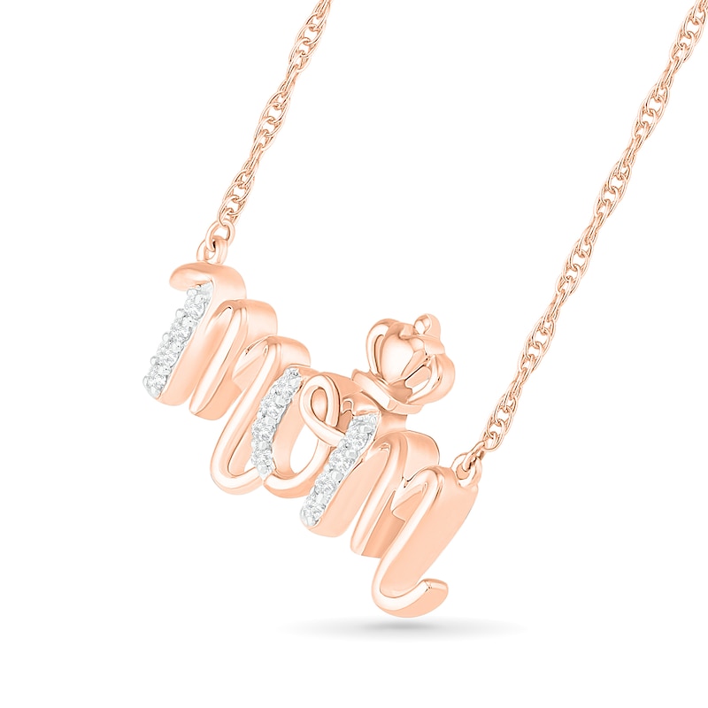0.065 CT. T.W. Diamond "mom" Crown Necklace in 10K Rose Gold - 17.25"