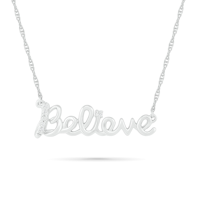 0.04 CT. T.W. Diamond "Believe" Necklace in Sterling Silver|Peoples Jewellers