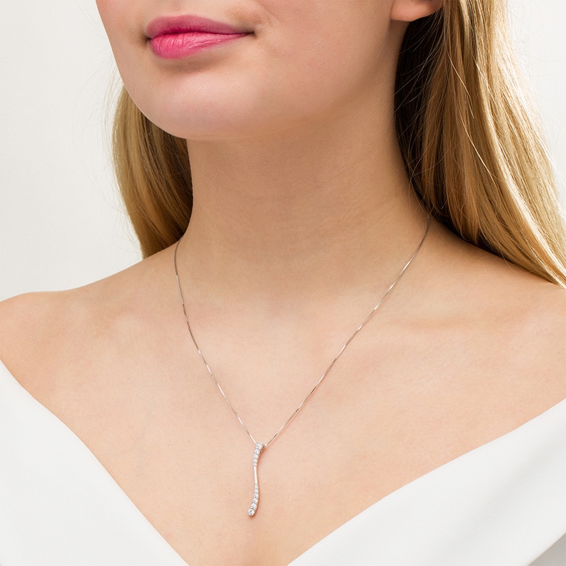 Main Image 2 of 0.45 CT. T.W. Journey Diamond Linear Wave Pendant in 10K White Gold