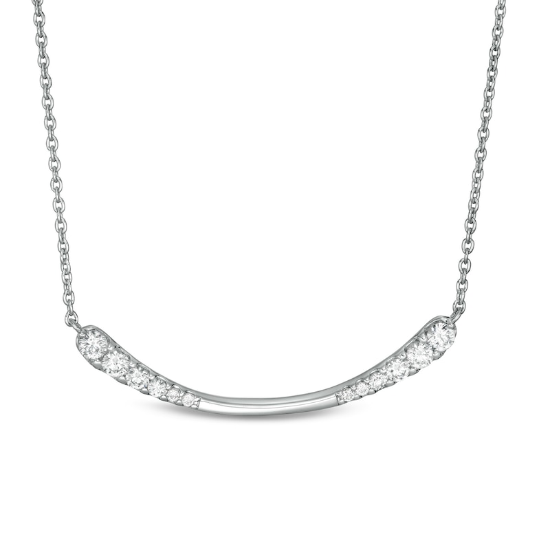 Main Image 1 of 0.45 CT. T.W. Journey Diamond Curved Bar Necklace in 10K White Gold