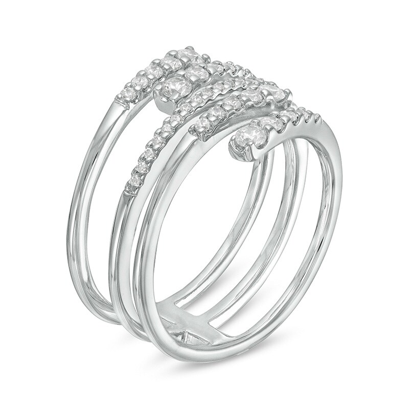 Main Image 3 of 0.45 CT. T.W. Journey Diamond Multi-Row Bypass Ring in 10K White Gold - Size 7