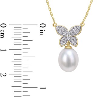 9.0-10.0mm Baroque Freshwater Cultured Pearl Drop and 0.13 CT. T.W. Diamond Butterfly Necklace in 10K Gold-17"