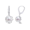Thumbnail Image 0 of 9.0-9.5mm Button Cultured Freshwater Pearl and 0.118 CT. T.W. Diamond Clover Frame Drop Earrings in Sterling Silver