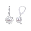Thumbnail Image 1 of 9.0-9.5mm Button Freshwater Cultured Pearl and 0.118 CT. T.W. Diamond Clover Frame Drop Earrings in Sterling Silver